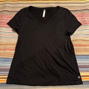 Fabletics Black V-Neck Short Sleeve T-Shirt Womens Activewear Top‎